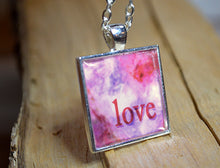 LOVE Pendant, Love Necklace, handmade pink art gift
