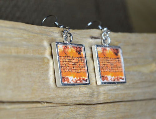 ORANGE Dangle Earrings, handmade Resin Art Jewelry, square