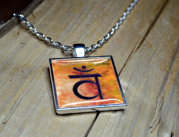 SACRAL CHAKRA Symbol Art Pendant, Yoga Jewelry, orange, handmade resin pendant