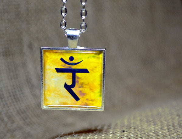 Solar Plexus 3rd CHAKRA Pendant - Handmade Silver-Plated Yellow Square