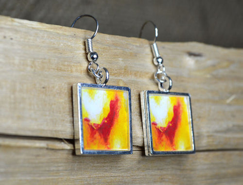 YELLOW RED Dangle Earrings - Resin Jewelry handmade Abstract Art Earrings, bold