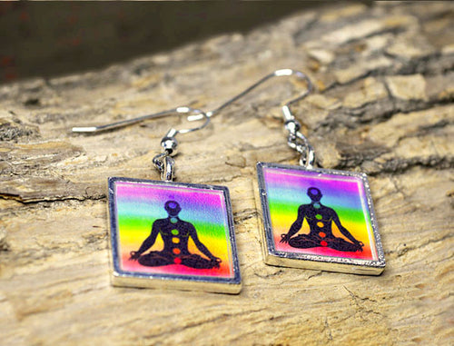 YOGA Earrings, Chakra Jewelry Colorful Rainbow Colors, 7 Chakras
