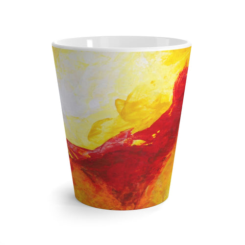 Yellow Red Coffee LATTE MUG Unique Abstract Art