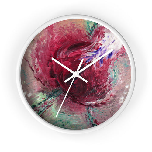 Unique WALL CLOCK Abstract Rose Art Taupe Red Green White