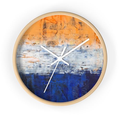 Modern Art WALL CLOCK Blue White Orange Colorful Abstract