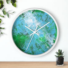 Green Blue Abstract WALL CLOCK wooden frame