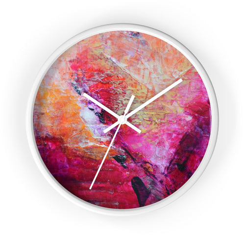 Artsy Heart WALL CLOCK Pink Orange Tones Unique Art Gift