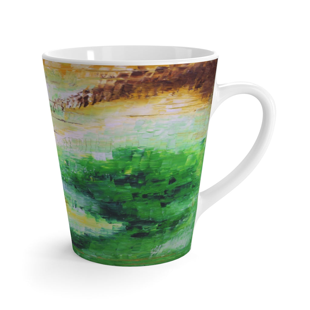 Green Abstract LATTE MUG 12 oz for Coffee  or Tea Cup printed in Artsy Style