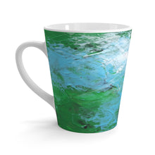 Coffee LATTE MUG 12 oz printed with light blue & green abstract art