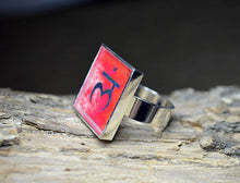 ROOT CHAKRA Symbol Ring, adjustable, red jewelry, yoga gifts