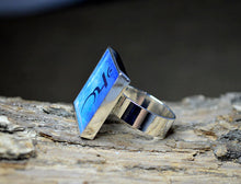 THROAT CHAKRA Ring - adjustable, Blue Silver-Plated Square