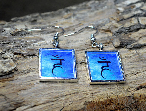 THROAT CHAKRA Earrings - Blue Silver-Plated, handmade, square