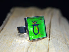HEART CHAKRA Symbol Green Ring, adjustable handmade #1067
