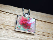 PASSIONATE KISS - Abstract Red Rose Pendant, handmade, silver-plated, unique