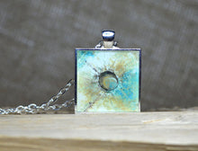Original Wearable Art - Turquoise Tan White Pendant, Abstract Art MIRACLE PLANET