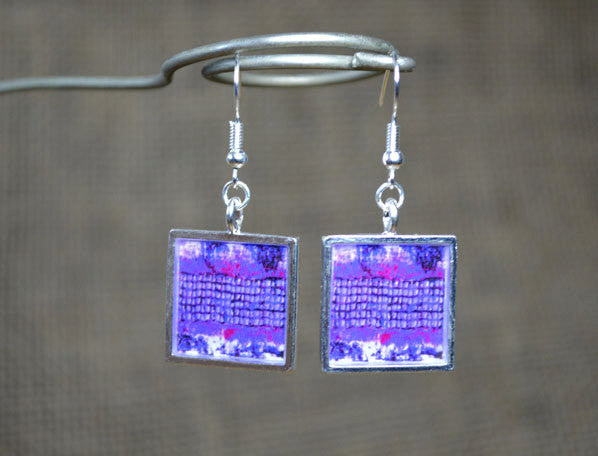 PURPLE Dangle Earrings, Modern Abstract Art Jewelry, handmade
